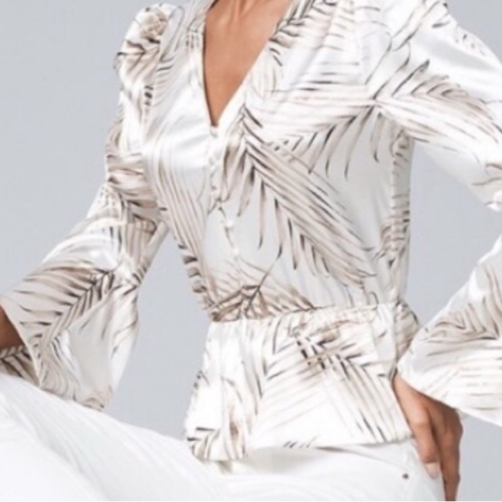 Women’s White House Black Market NWT $99 Island Palm Ecru Blouse Size LP